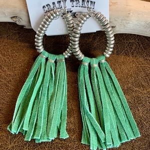 Crazy Train Olive Leather Earrings